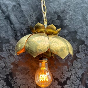 Vintage Brass, LOTUS FLOWER Pendant Lamp  Hanging Light