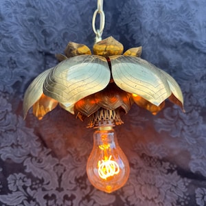 Vintage Brass, LOTUS FLOWER Pendant Lamp  Hanging Light