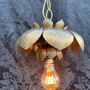 Vintage Brass, LOTUS FLOWER Pendant Lamp  Hanging Light