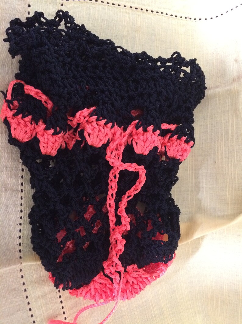 Black /& Orange Crochet Drawstring Pouch