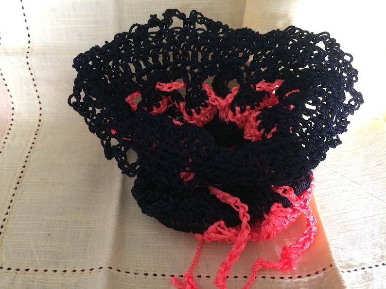 Black /& Orange Crochet Drawstring Pouch