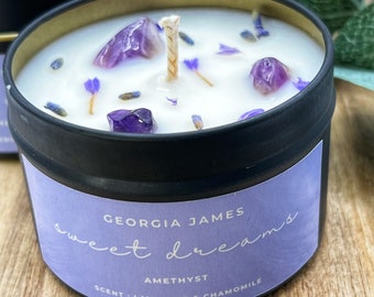 Sweet dreams  lavender candle, highly scented crystal candle, aromatherapy candle, self care candle, self care, sleep candle, amethyst.