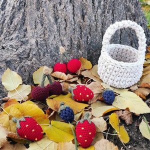 Crochet Berry Set, Crochet Strawberries blackberries and cherries in a basket