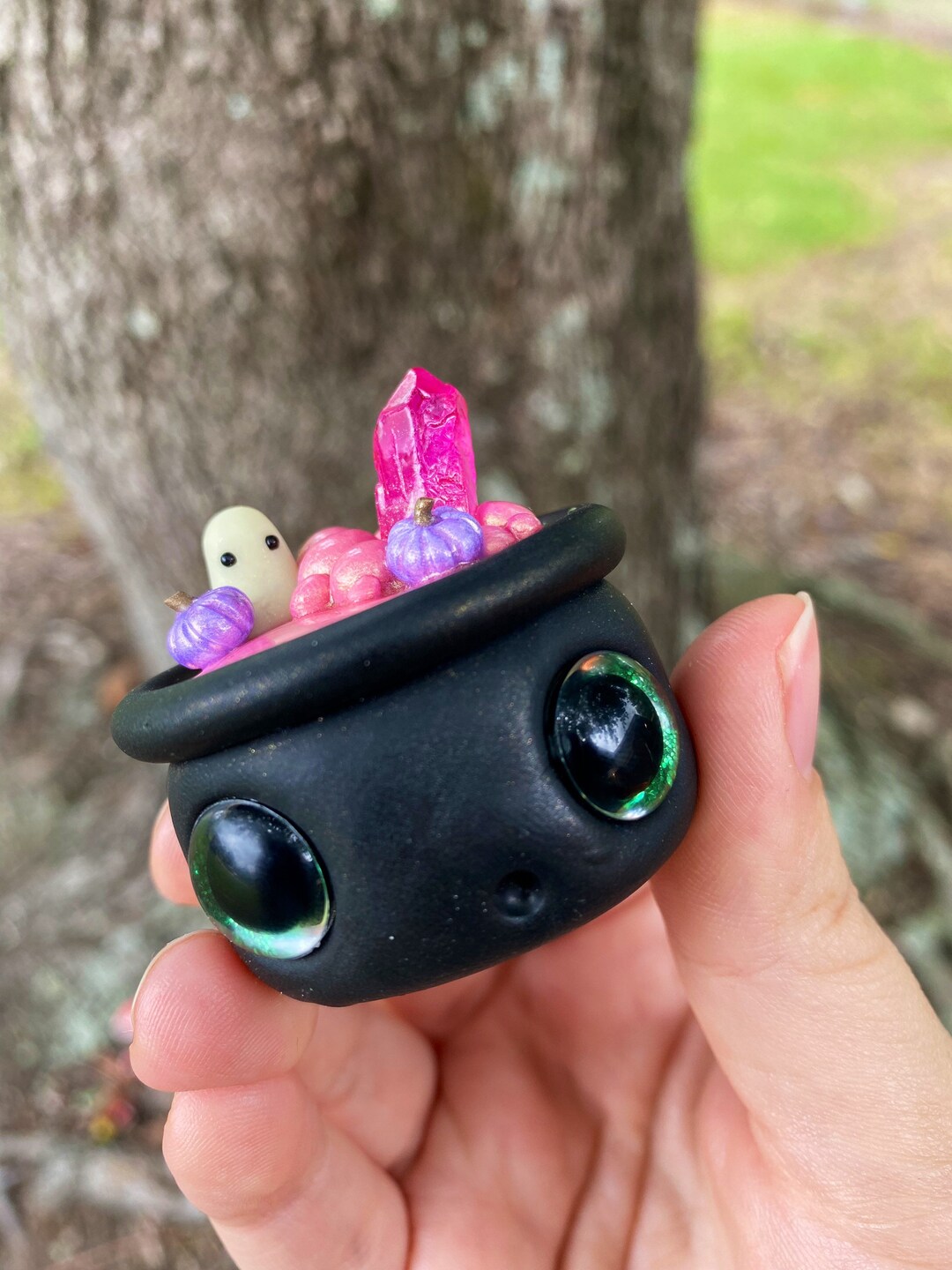 Pink and Purple Halloween Cauldron Figurine, Girly Halloween Figurine ...