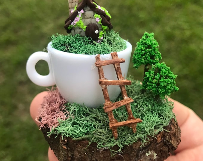 Teacup Fairy House Miniature, Fairy Garden Decoration, Polymer Clay Etsy
