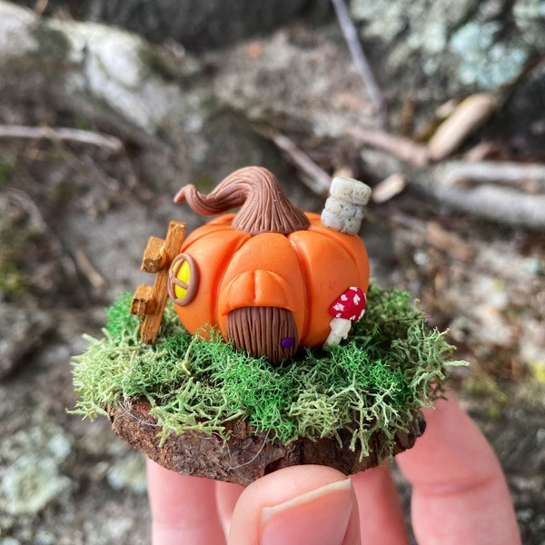 Mini Pumpkin House with Chimney, Polymer Clay House, Handmade, Mini Halloween House