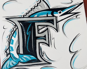 Artist’s interpretation of Florida Marlins Miami Marlins abstract painting art. Hand painted