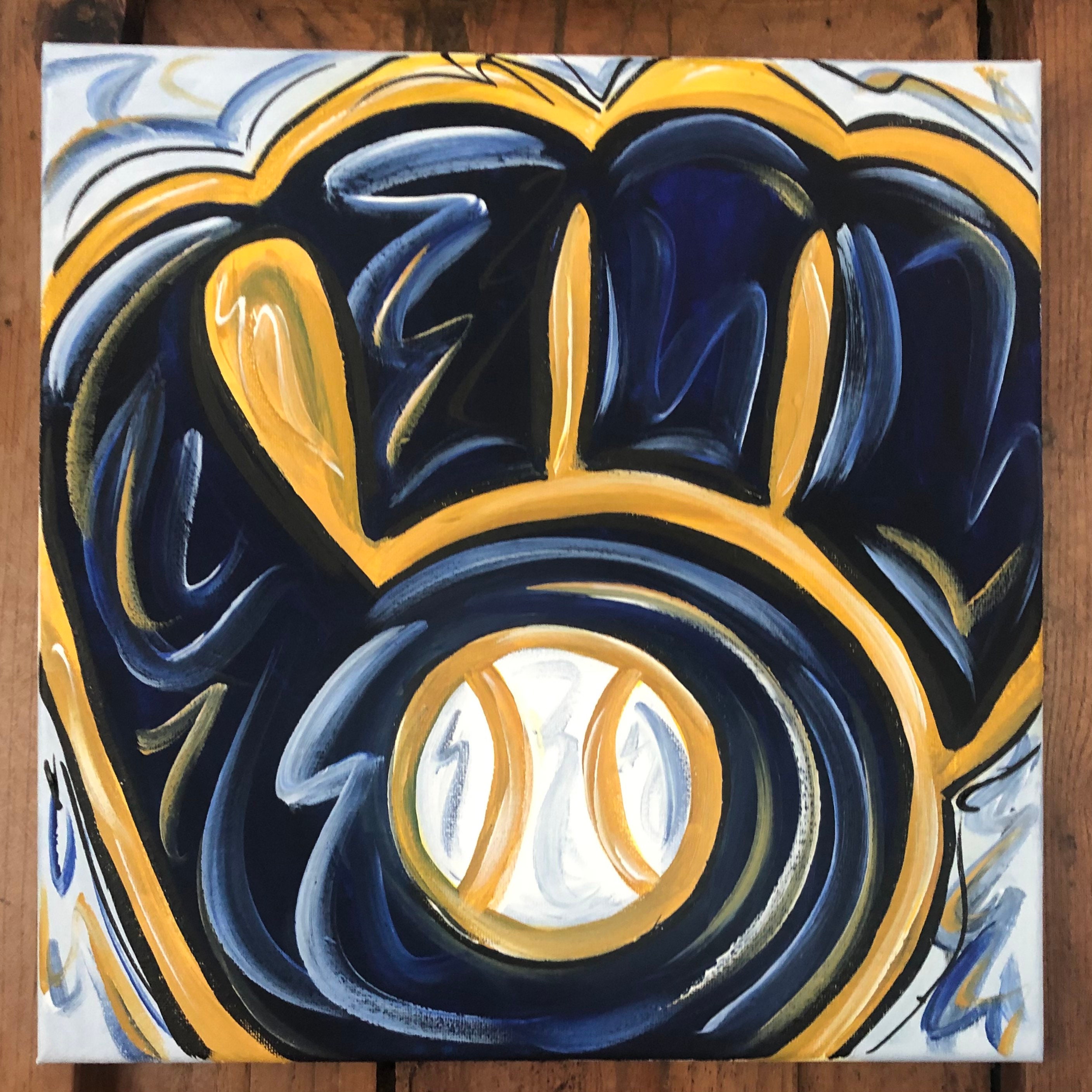 Milwaukee Brewers abstract painting art baseball glove Etsy