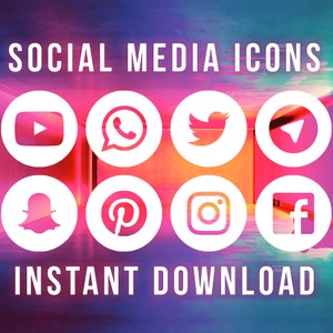 White Social Media Icons, 8 Social Media Vector SVG PNG Clip Art Logo Files, Facebook, Snapchat, YouTube, Instagram, Pinterest App Download