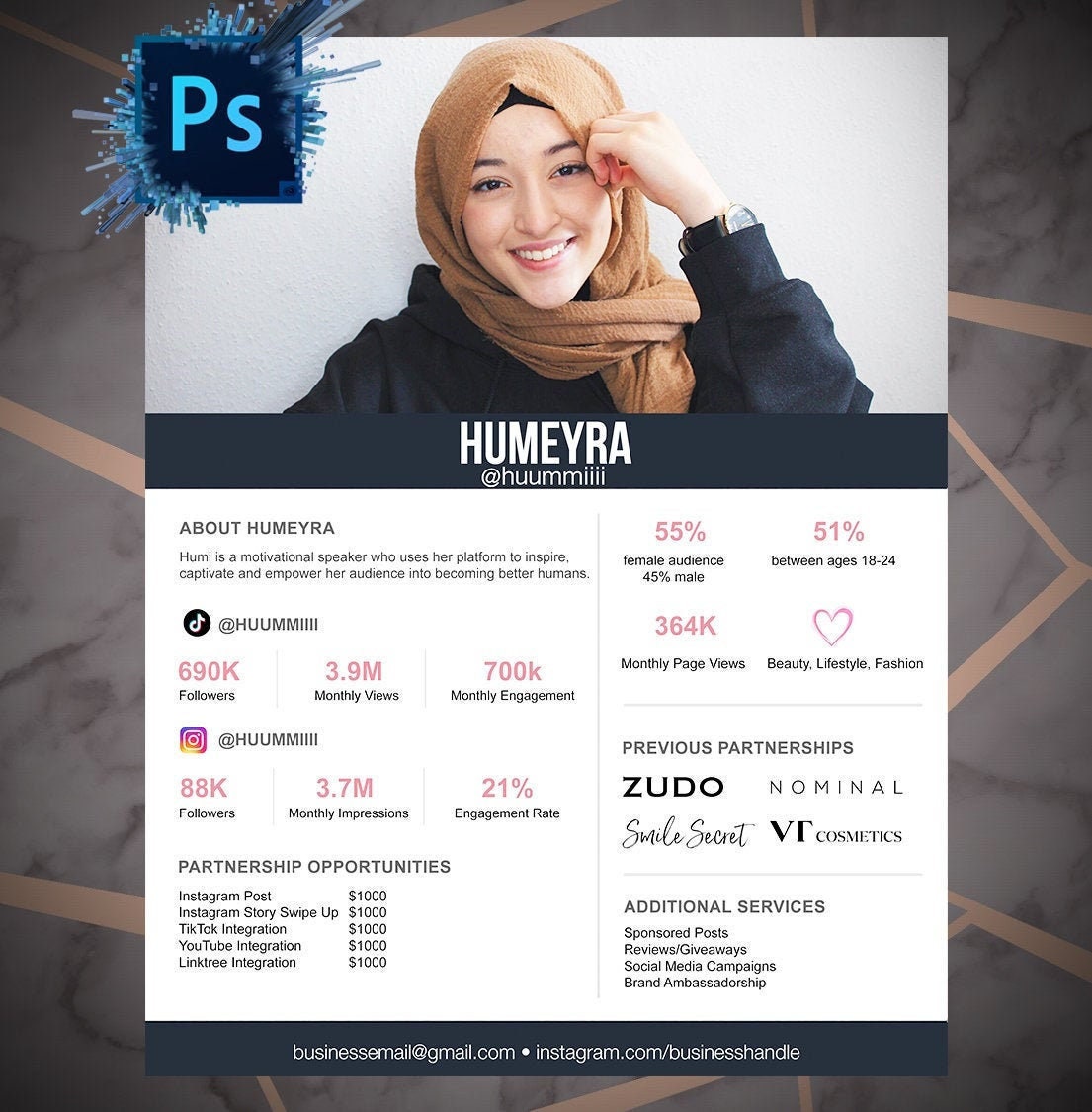 Download Media Kit Influencer Template Social Media Press Kit Photoshop Etsy