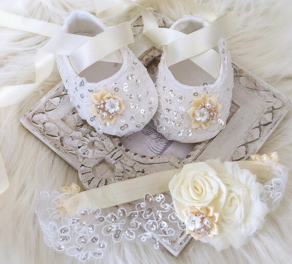 baby girl ivory christening shoes