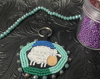 Hand Beaded Jesus Keychain, Purse Charm, Zipper Accessory sheep left the 99 lamb wwjd charm