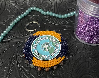 Hand Beaded Jesus Keychain, Purse Charm, Zipper Accessory sheep left the 99 lamb wwjd charm