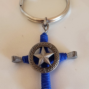 Horseshoe Nail Cross Keychain with Texas Star