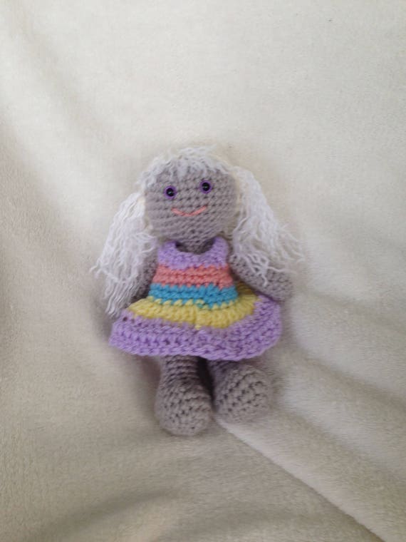 Doll Crochet Grandma Fun Handmade Gray Body White Hair Violet Etsy