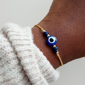Lapis lazuli bracelet for women, Stackable Evil Eye bracelet for women, Minimalist Lapis Lazuli bracelet, Gift for friend