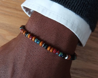 Masai wood and bead bracelet for men, Tribal men&#39;s bracelet with hematite and wood beads, gift idea for a friend