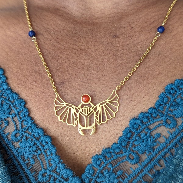 Egyptian scarab necklace for Women, Lapis Lazuli necklace for Women, Egyptian God of the Sun pendant, Khepri, Egyptian gift for Women