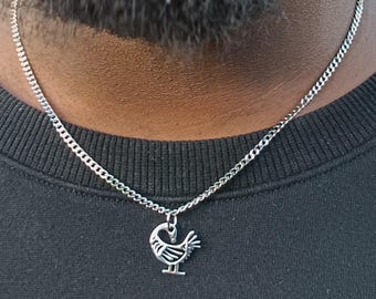 Naszyjnik SANKOFA Bird ze stali nierdzewnej platerowanej rodem i srebrem dla mężczyzn, minimalistyczny afrykański naszyjnik z symbolem ADINKRA z Ghany