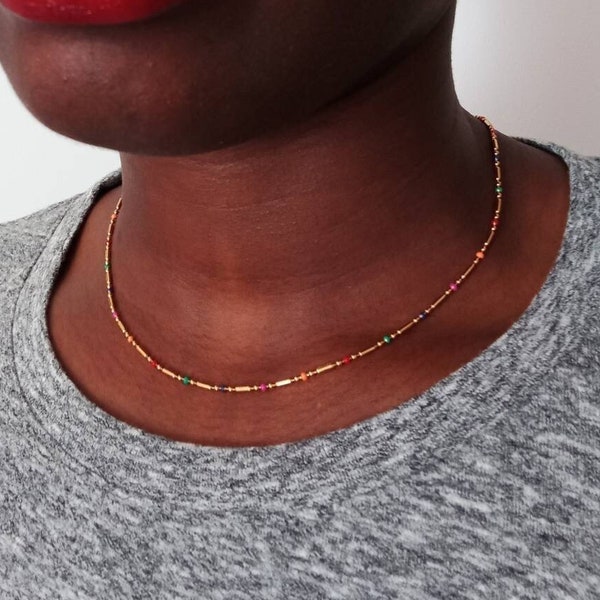 Collier de chaîne perlé pour femme, Collier égyptien pour femme, Collier de l'Afrique pour femme, Ras de cou, Cadeau égyptien pour femme