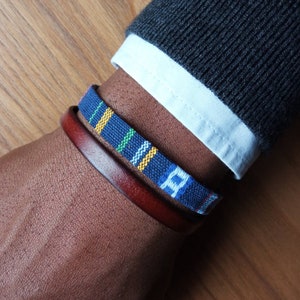 Kente cloth and leather bracelet for Men, African bracelet for Men with magnetic clasp, African jewelry for men, African gift ideas for men image 8