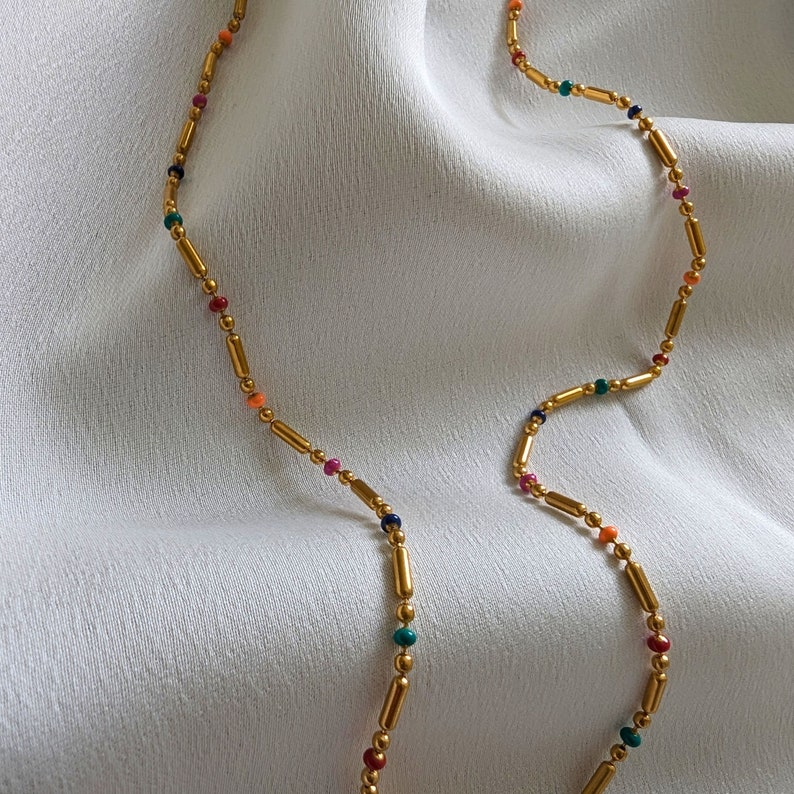 African necklace for women with beaded chain, Colorful necklace for her, 18K Gold plated African pendant, Small African gift image 3