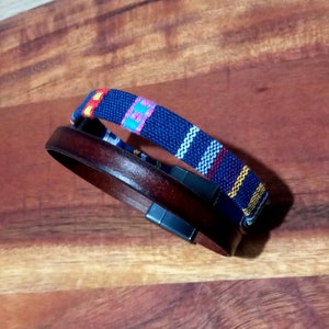 Kente cloth and leather bracelet for Men, African bracelet for Men with magnetic clasp, African jewelry for men, African gift ideas for men image 10