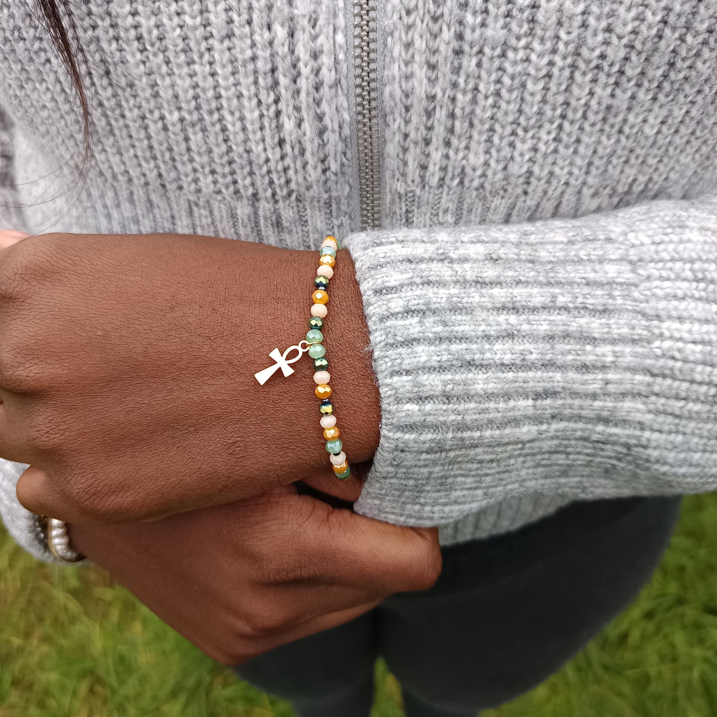 Caimeytie Bracciale A Croce Per Donna In Acciaio Inossidabile Placcato Oro Con Zirconi E Doppia Fila - Regalo Regolabile - 4