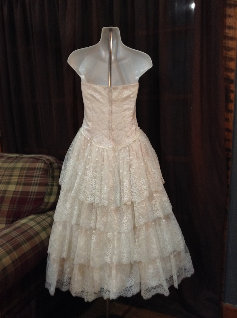 Vintage 1980\u2019s Alfred Angelo Flirtations Formal Dress Pink Ivory Lace Strapless Size 6