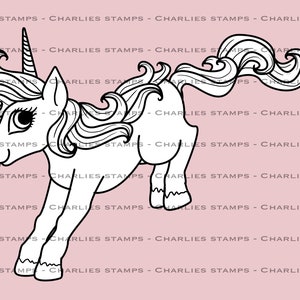 Cute jumping unicorn digistamp instant download printable art