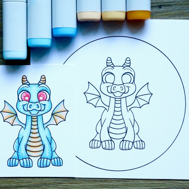 Adorable Baby Dragon Digistamp Dragon Printable Digistamp Cute Mythical Creature Stamp Instant Download Fantasy Creature Stamp