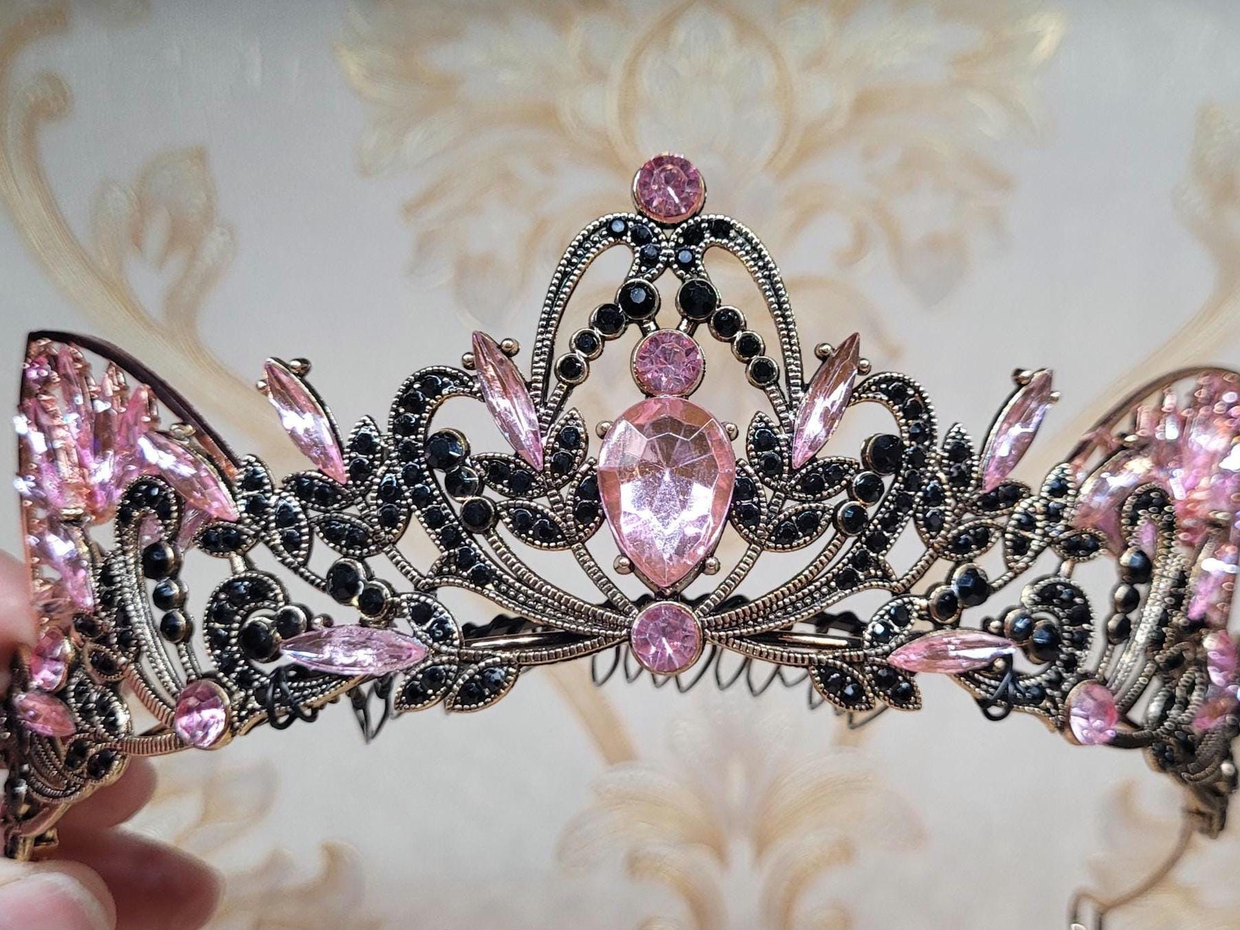 Cat Ears Queen Tiara Ab Iridescent Gems Available in Silver and