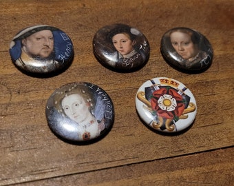 Tudor dynasty fridge magnets English royalty for history lovers 1 inch buttons with ceramic magnets