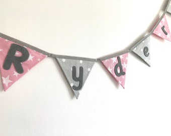 Grey and Pink Personalised Bunting