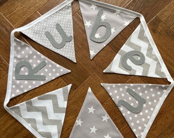 Grey and White Bunting-Baby Shower Bunting-Nursery Bunting