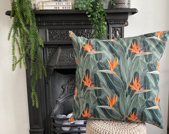 Tropical Flower and Leaf Print Cushion Cover