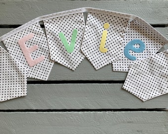 Monochrome Polka Dot and Pastel Personalised Bunting