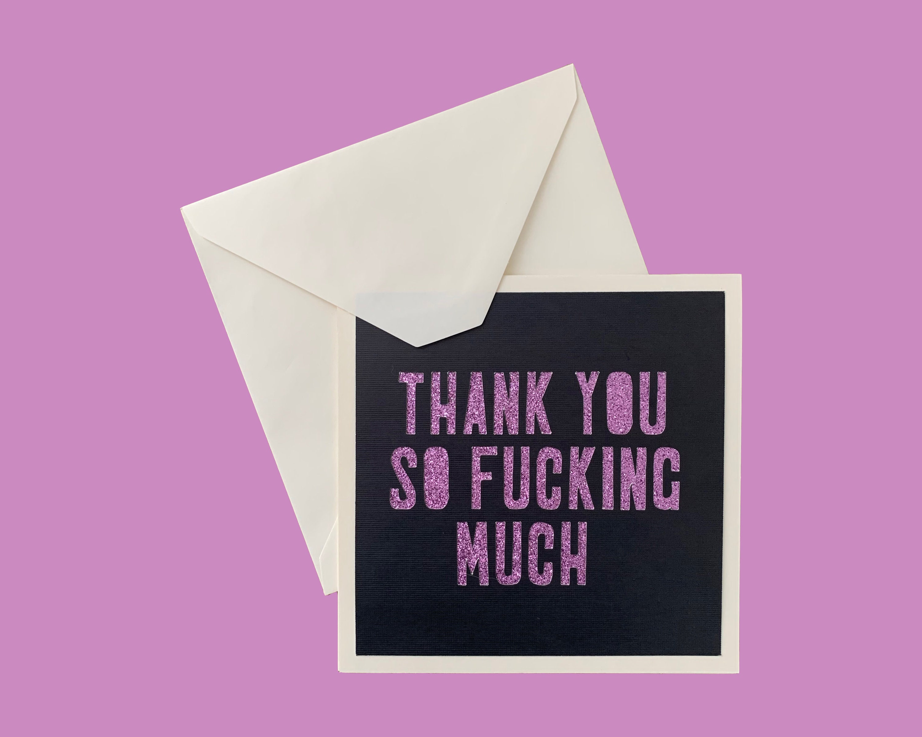 Clearance Square Black Purple Thank You So F Cking Much Card Swearing Thank You Card Funny Thank You Card Unique Thank You Card