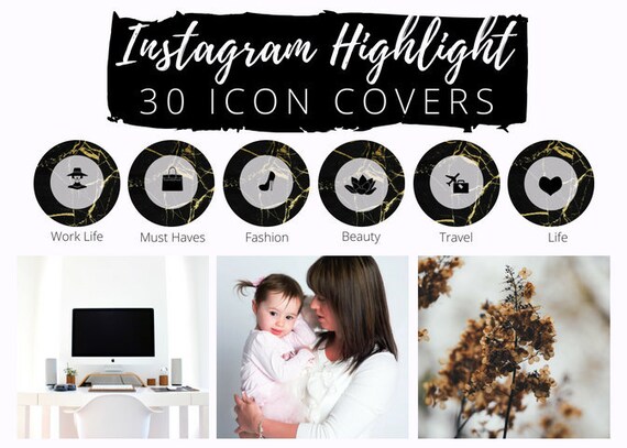 30 Instagram Story Highlight Icons Black Gold Marble Icon Etsy