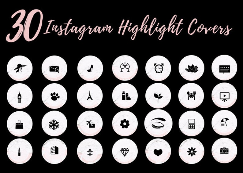 30 Instagram Story Highlight Icons Pink/white Marble Icon | Etsy