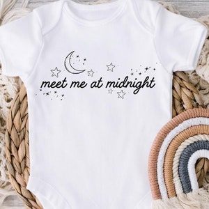 meet me at midnight, swiftie bodysuit, ts bodysuit, swiftie baby announcement, trendy baby bodysuit, ts baby gift