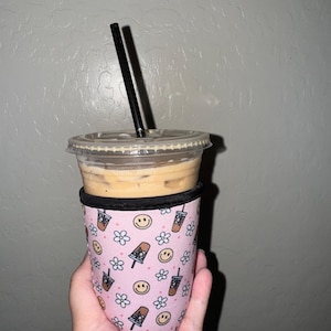 Coffee sleeve, Iced Coffee Sleeve, Drink Cover, Pink Drink Sleeve, Groovy Drink Sleeve, Coffee Lover Gift, Iced Coffee