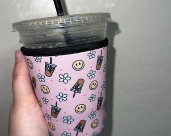 Coffee sleeve, Iced Coffee Sleeve, Drink Cover, Pink Drink Sleeve, Groovy Drink Sleeve, Reusable Koozie, Coffee Lover Gift, Iced Coffee