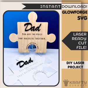 Father&#39;s Day Gift SVG | Glowforge Projects | Laser Engrave Files | DIY Gift For Dad | Puzzle Piece SVG | Personalized Gift for Dad |Dad Gift