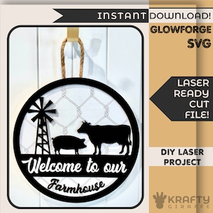 Door Hanger SVG | Farmhouse Welcome Sign SVG | Glowforge Projects | Laser Engrave Files | Glowforge Ideas | Round Door Sign SVG