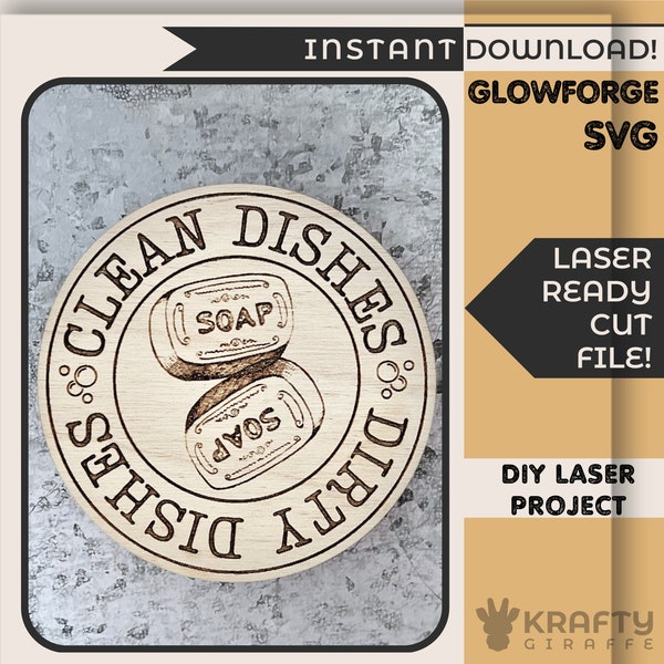 Clean Dirty Dishwasher Magnet SVG | Glowforge Projects | Laser Engrave Files | Glowforge Ideas | Wood Magnet | House Warming | Kitchen Gift