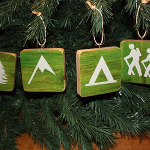Christmas Camping & Hiking Ornaments- Rustic Wood
