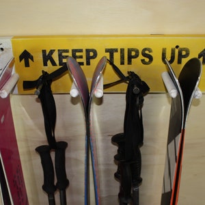 Small Ski Rack - 24&quot; Tips UP - Rustic Wood Ski & Pole Hanger