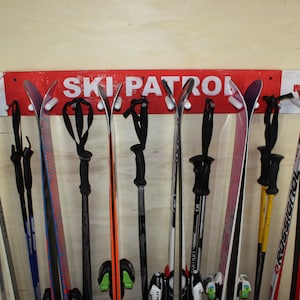 Ski Rack - Ski Patrol - Rustic Wood Ski & Pole Hanger