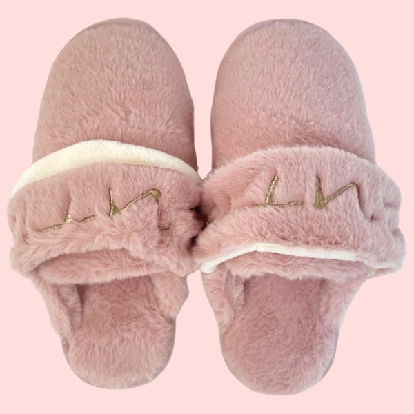 2-in-1 Women’s Adjustable Heel Strap Comfy Fuzzy Knitted Memory Foam Slippers House Shoe Soft Plush Anti-Skid Rubber Sole Youth Pink